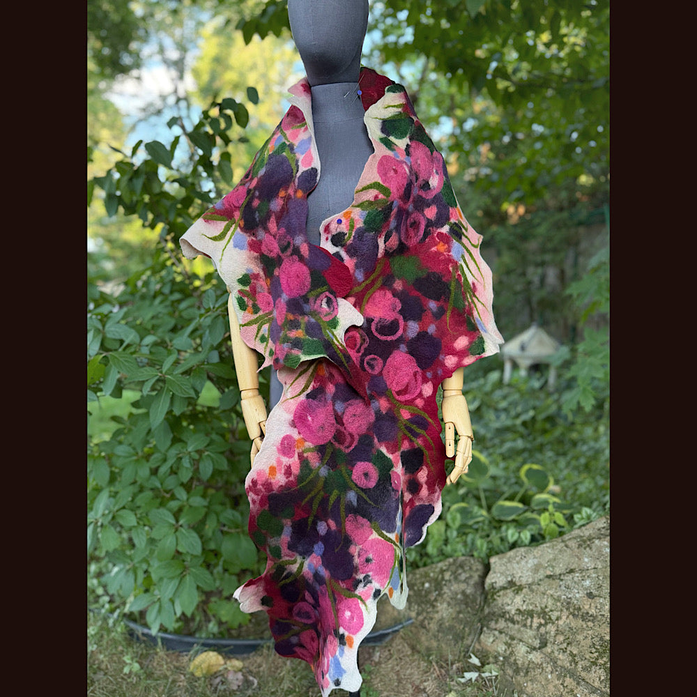 OOAK Handmade wool Felted Scarf 84” X 19” Original art work