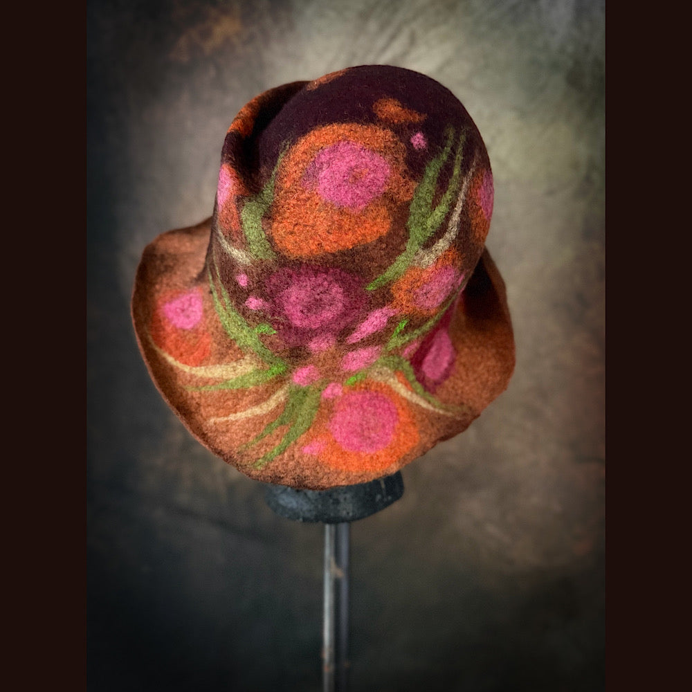 OOAK Handmade wool Felted hat 23.5” medium