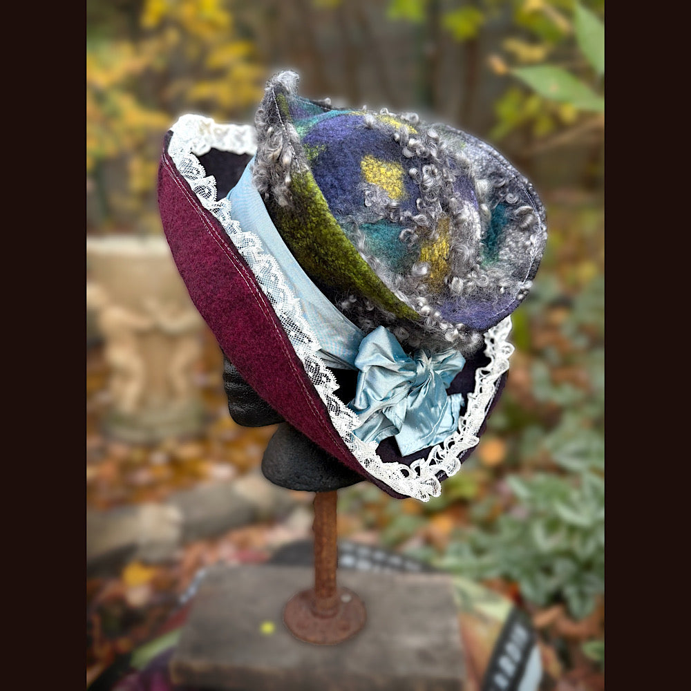 OOAK Handmade wool Felted hat 23.5” medium