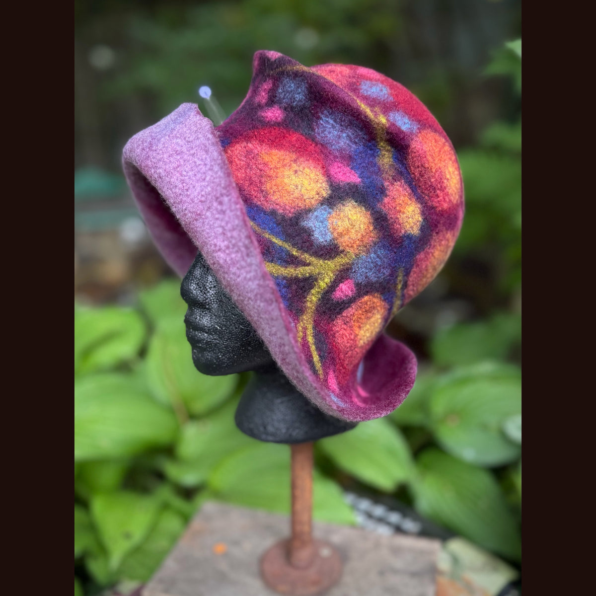 OOAK Handmade wool Felted hat 23.5” medium