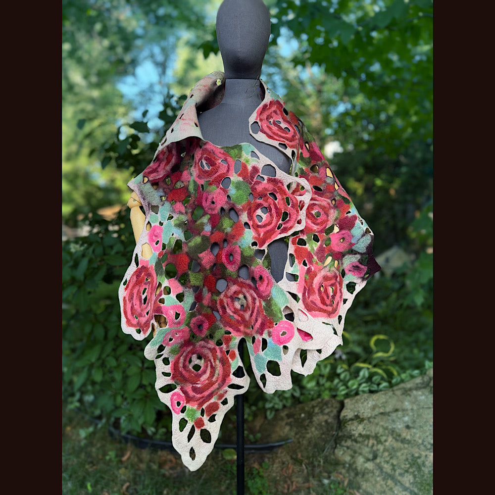 OOAK Handmade wool Felted Scarf 90” X 29” Original art work