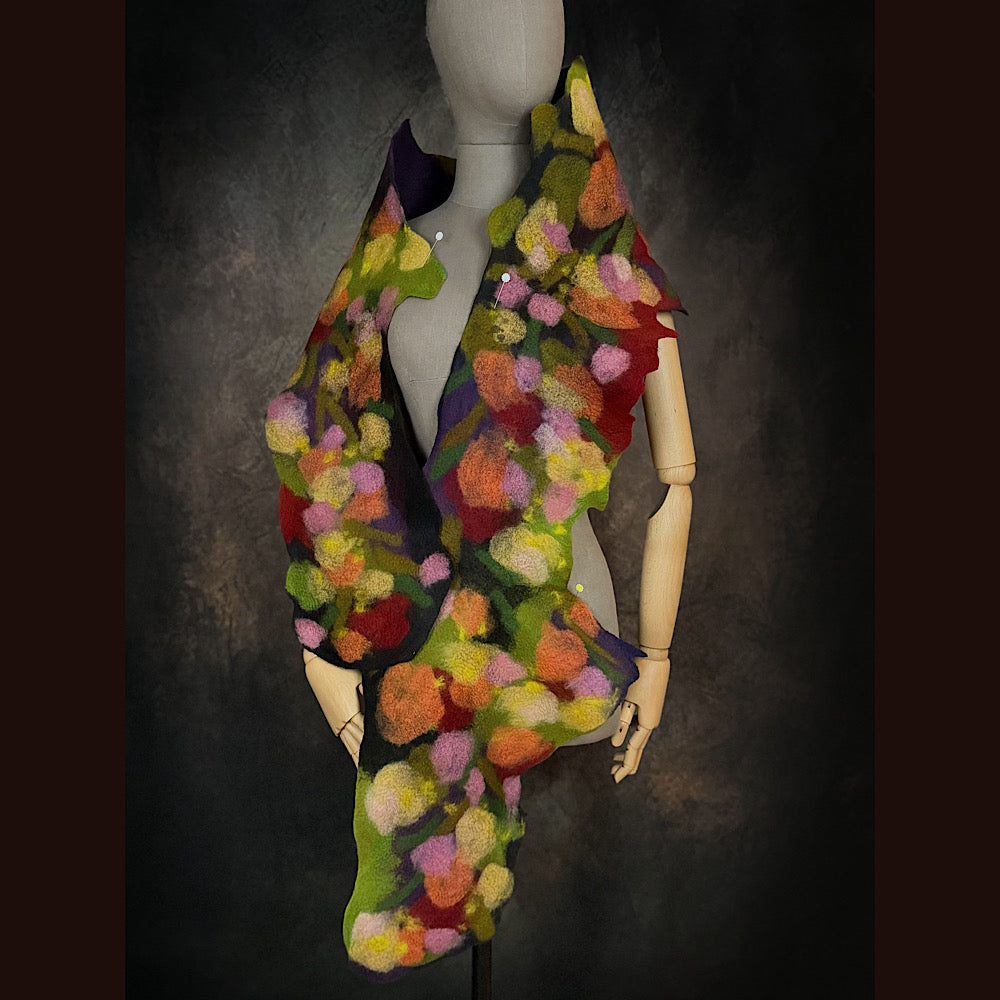 OOAK Handmade wool Felted Scarf 76” X 12” Original art work