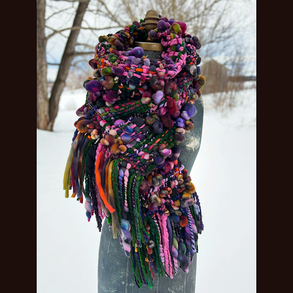 Woven scarf made of hand spun yarn 84” X 9”