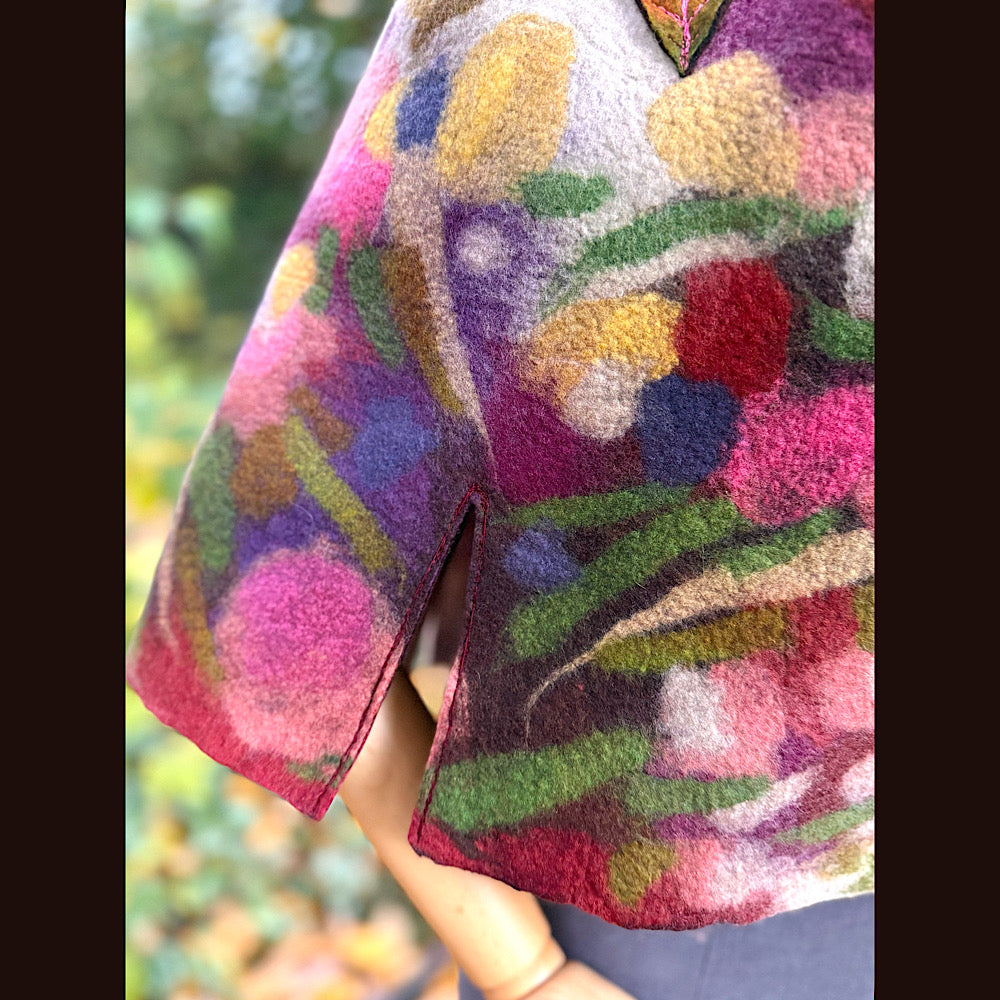 OOAK Handmade wool Felted Capelette 26” X 21” Original art work