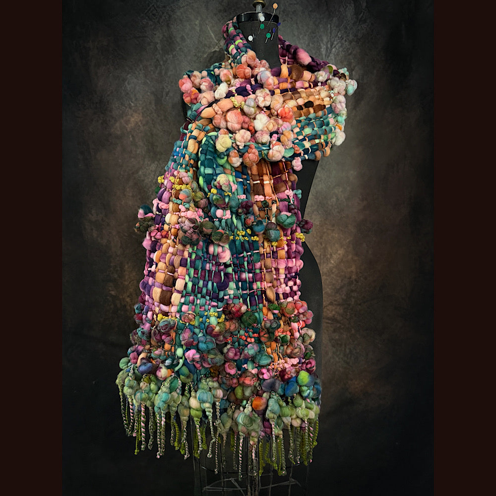 OOAK Handmade wool Woven Scarf 92” X 8”