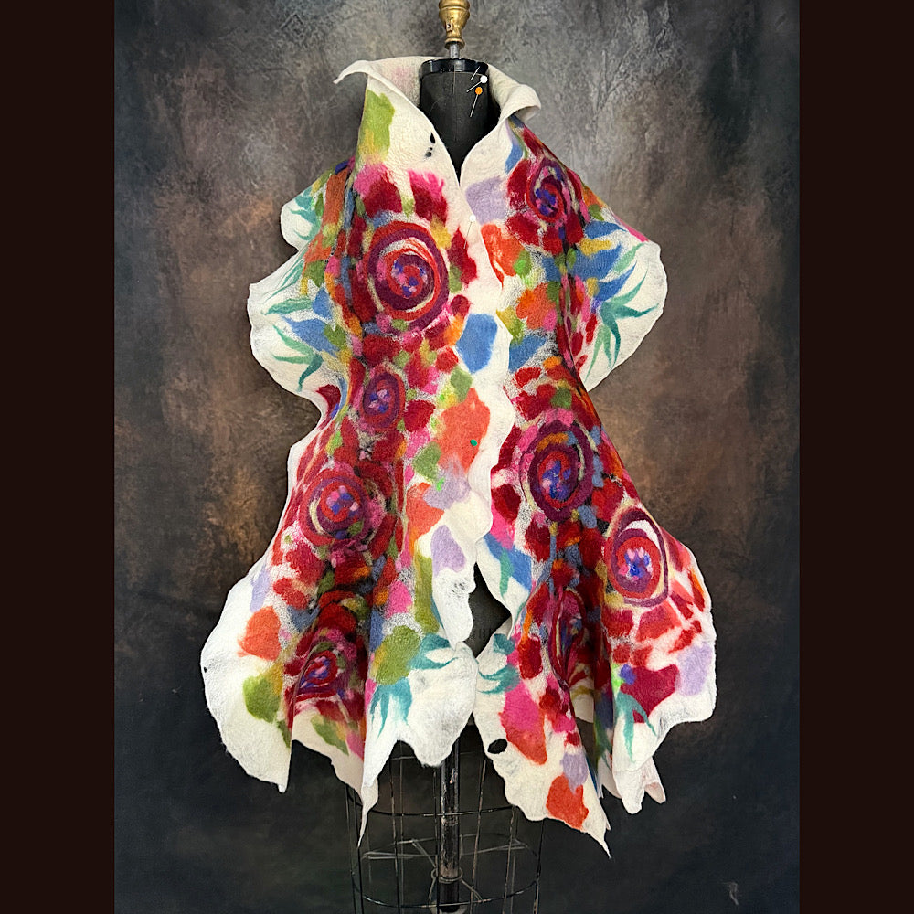 OOAK Handmade wool Felted Scarf 85”X 16” Original art work