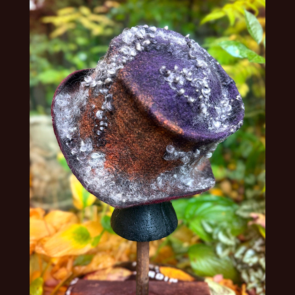 OOAK Handmade wool Felted hat 23.5” medium