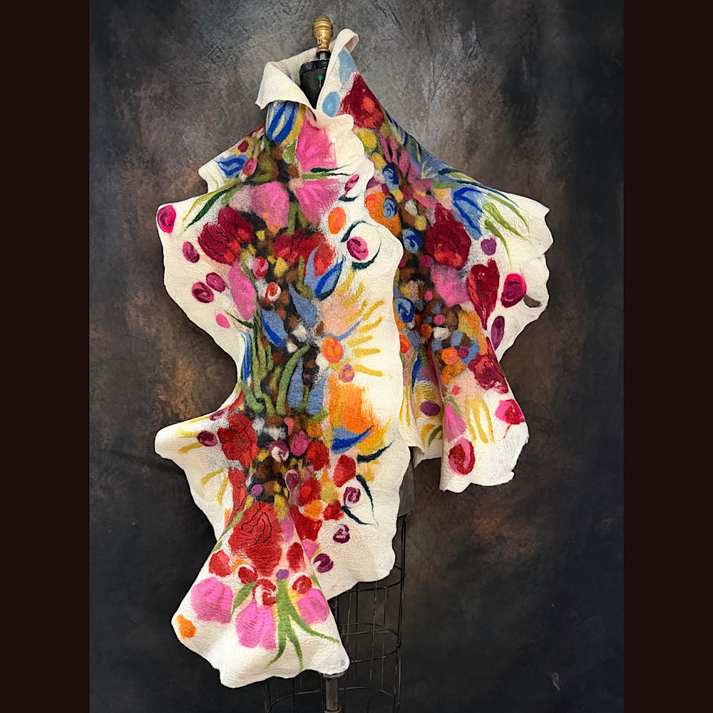 OOAK Handmade wool Felted Scarf 84” X 20” Original art work