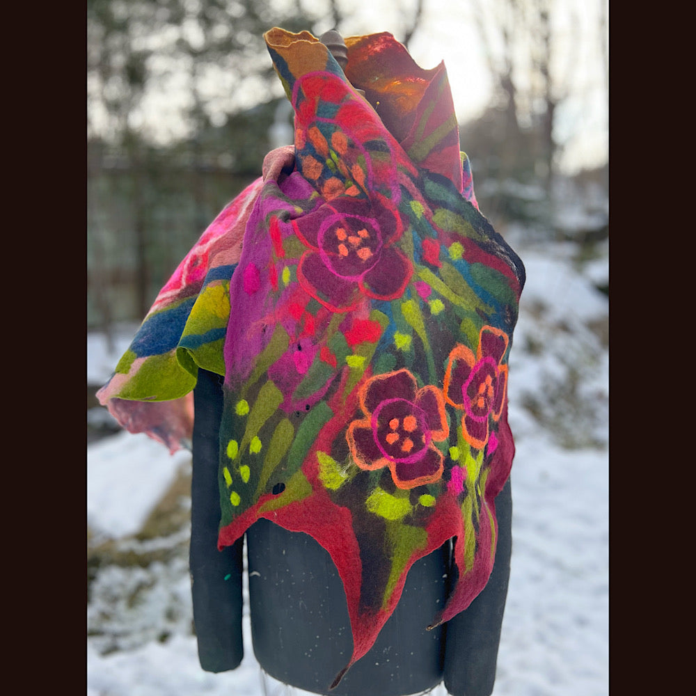 Rose Felted Shawl 80” X 21”