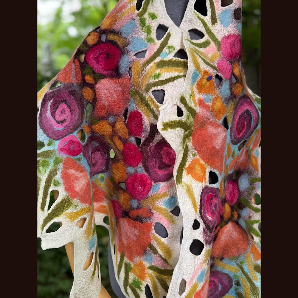 OOAK Handmade wool Felted Scarf 82” X 19” Original art work