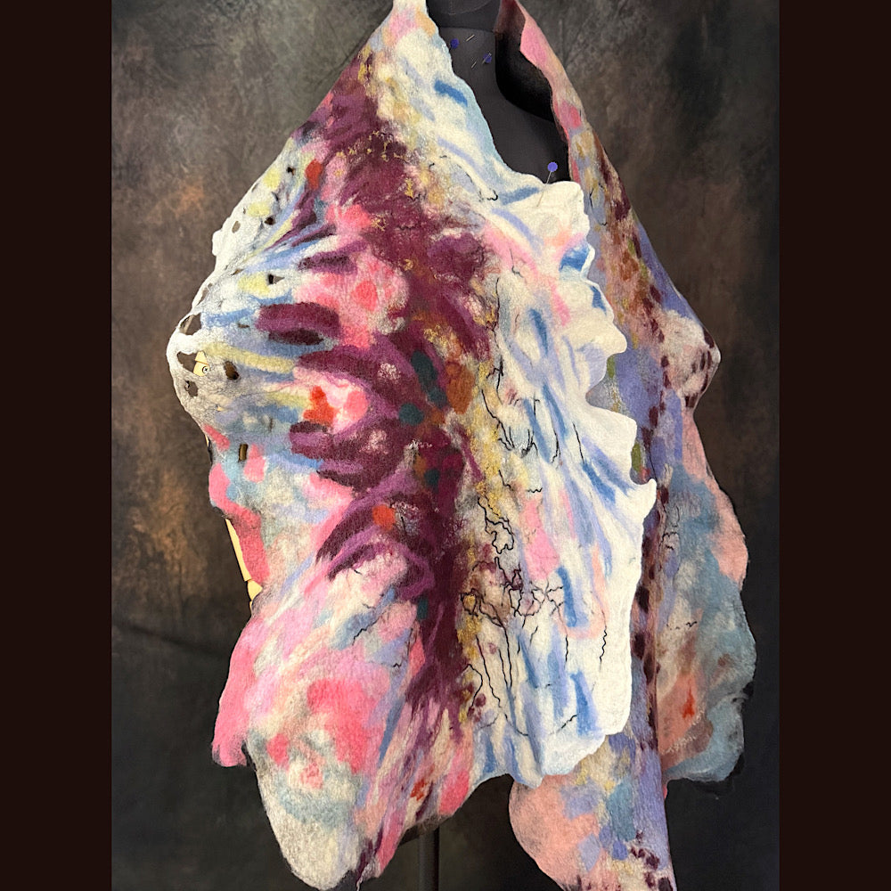 OOAK Handmade wool Felted Scarf 92” X 17”Original art work
