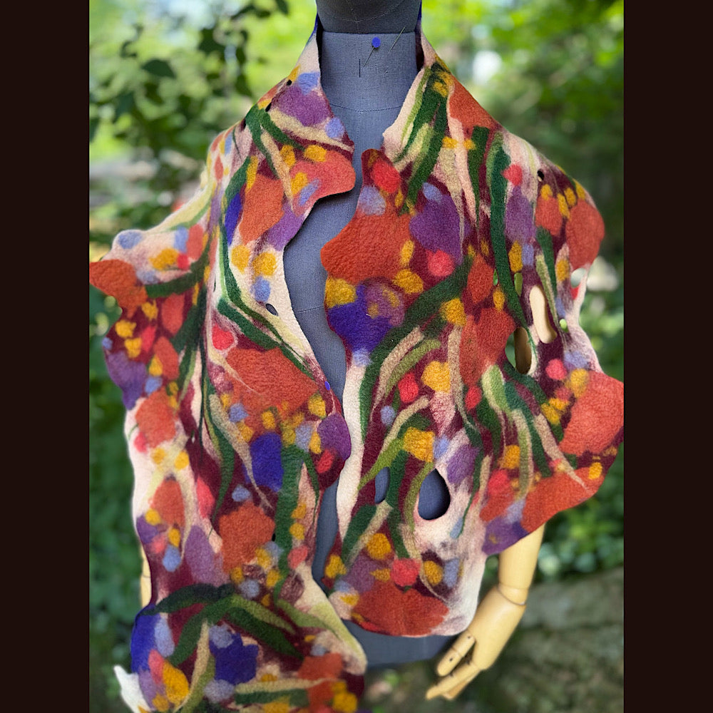 OOAK Handmade wool Felted Scarf 76” X 14” Original art work