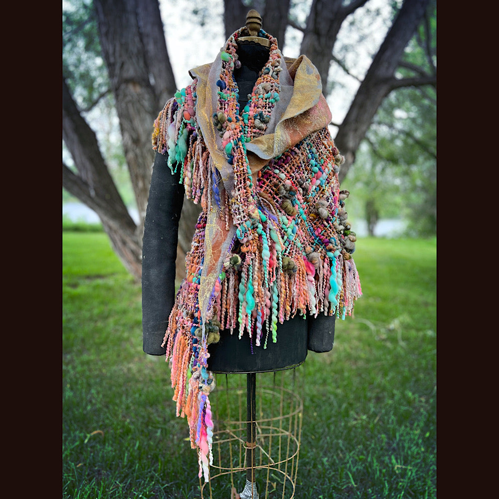 Woven shawl with hood 82” X 36”