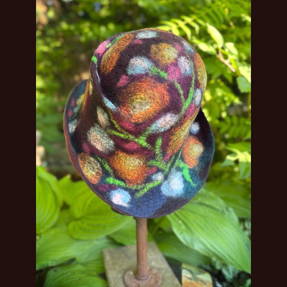 OOAK Handmade wool Felted hat 23.5” medium