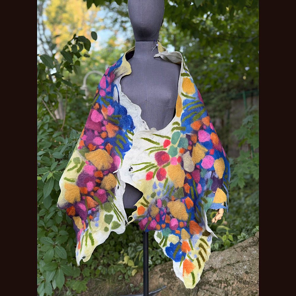 OOAK Handmade wool Felted Scarf 88” X 22” Original art work
