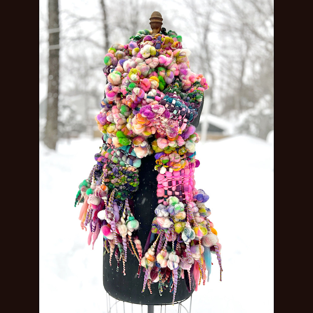 Frosted primroses woven art yarn Scarf 102” X 7”