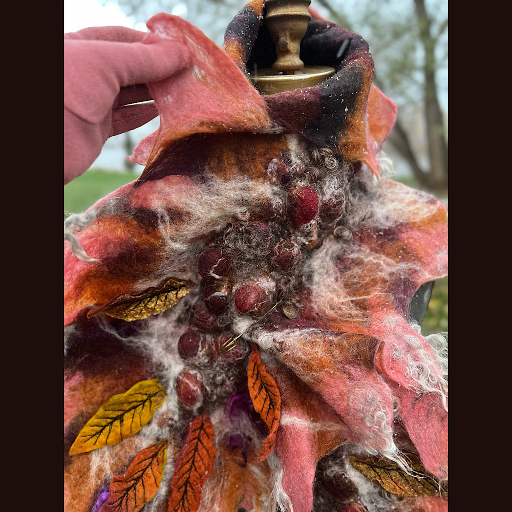 Autumn roses felted scarf 56” X 18