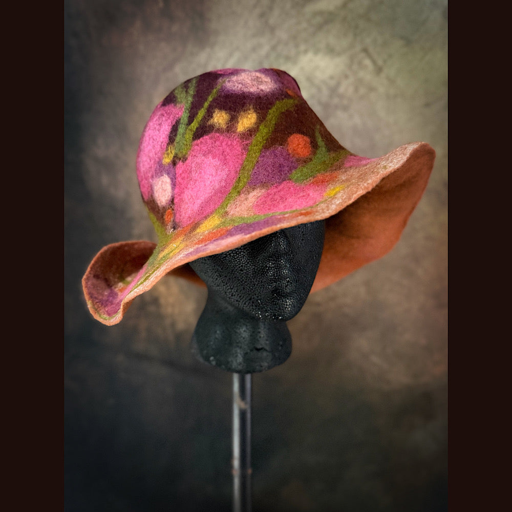 OOAK Handmade wool Felted hat 23.5” medium