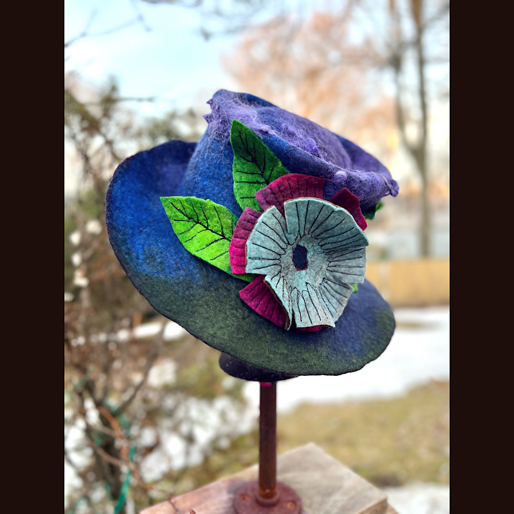 Felted top hat with flowers 23” 1/2 medium