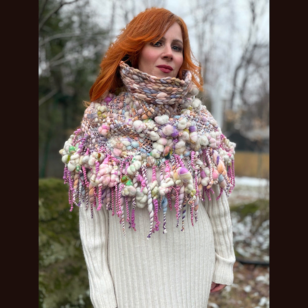 Handmade wool Woven Scarf shawlette 19”X 20”