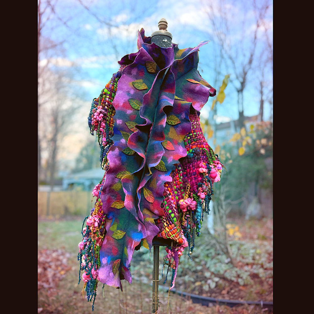 Handmade wool Felted Scarf 90” X 16”