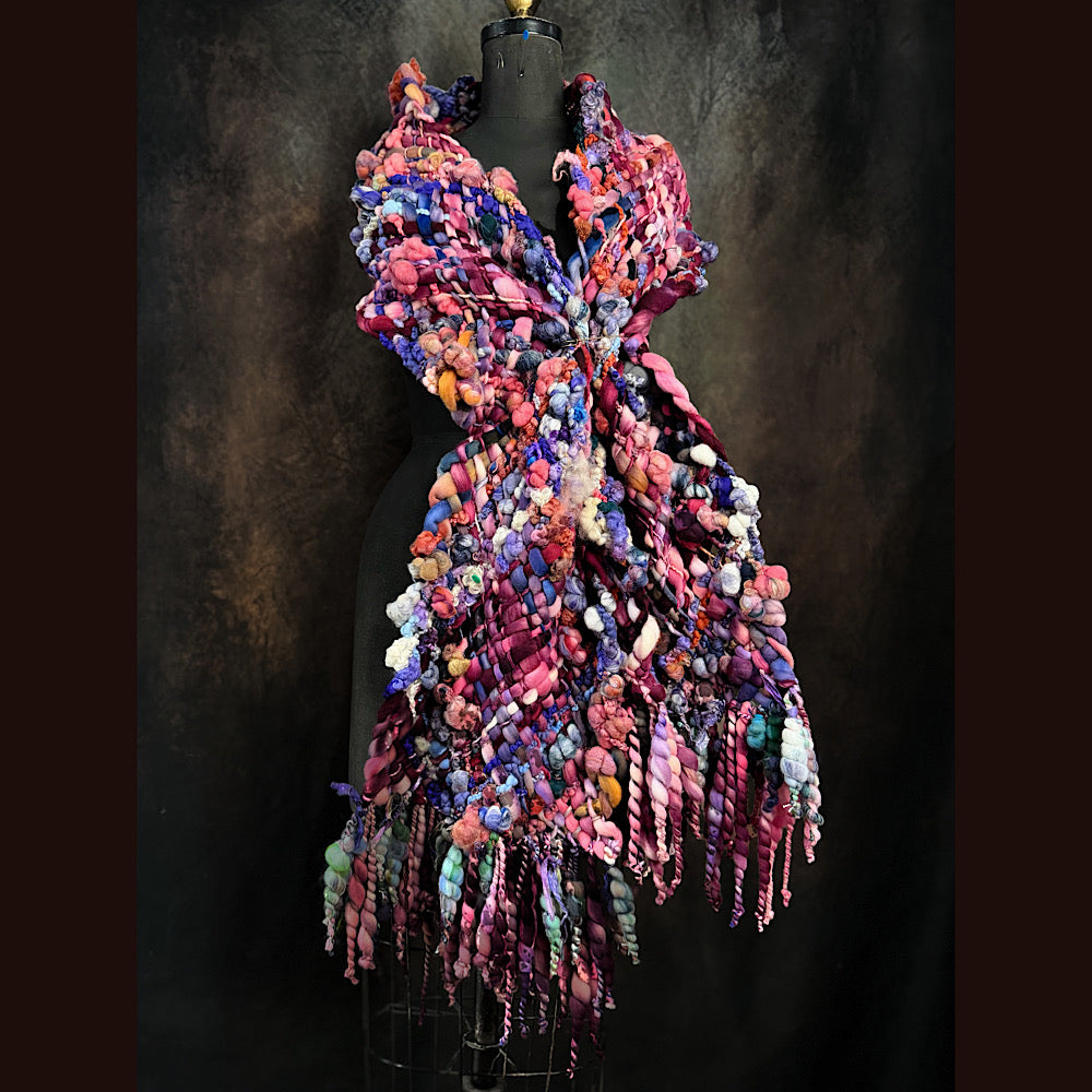 Handmade wool Woven Scarf 88” X 11”