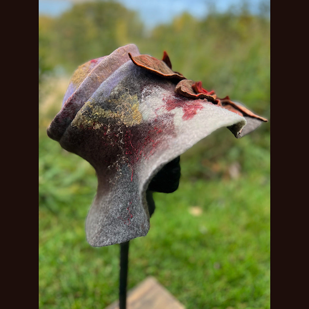 Felted top hat with leaves 24” medium large