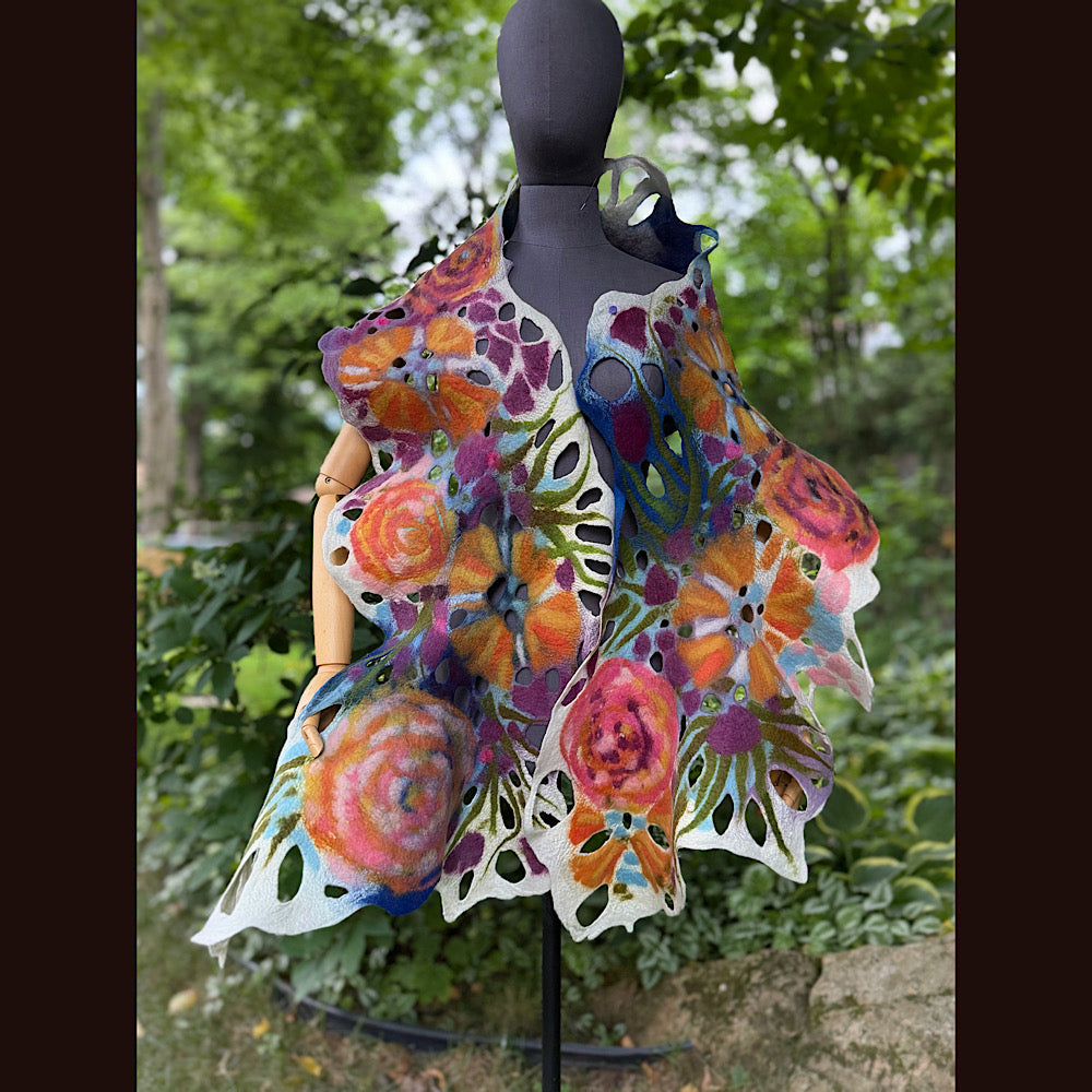 OOAK Handmade wool Felted Scarf 90” X 16” Original art work