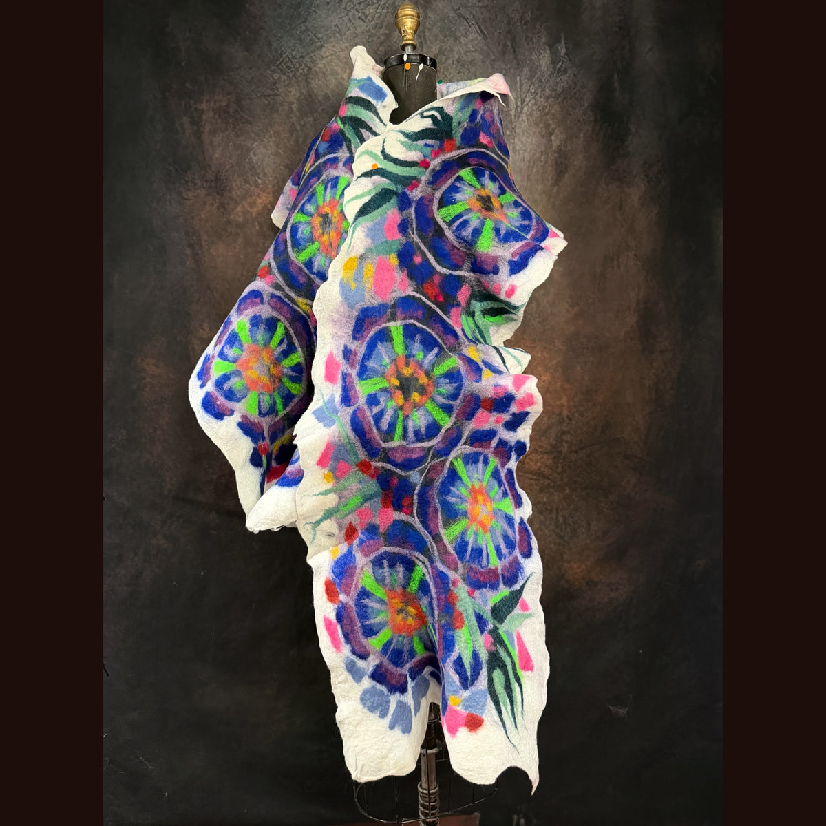 OOAK Handmade wool Felted Scarf 85”X 16” Original art work