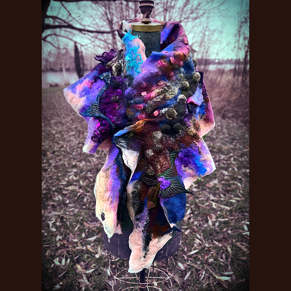 Soleil d’hiver felted scarf 75” X 18”