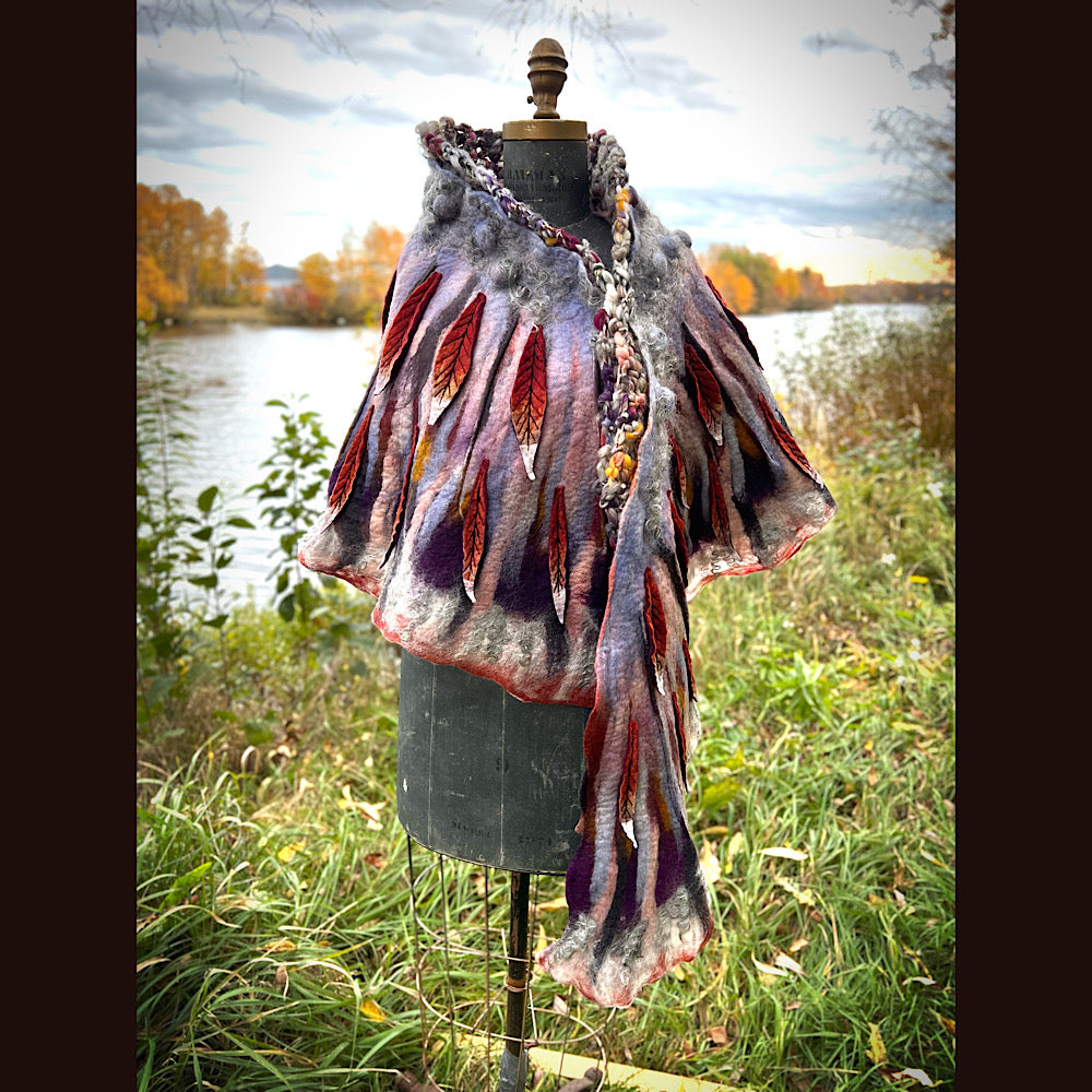 October sunset felted shawl 86” X 22”