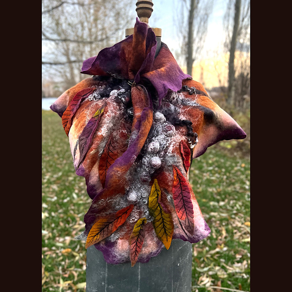 Autumn butterfly felted scarf 50” X 18”