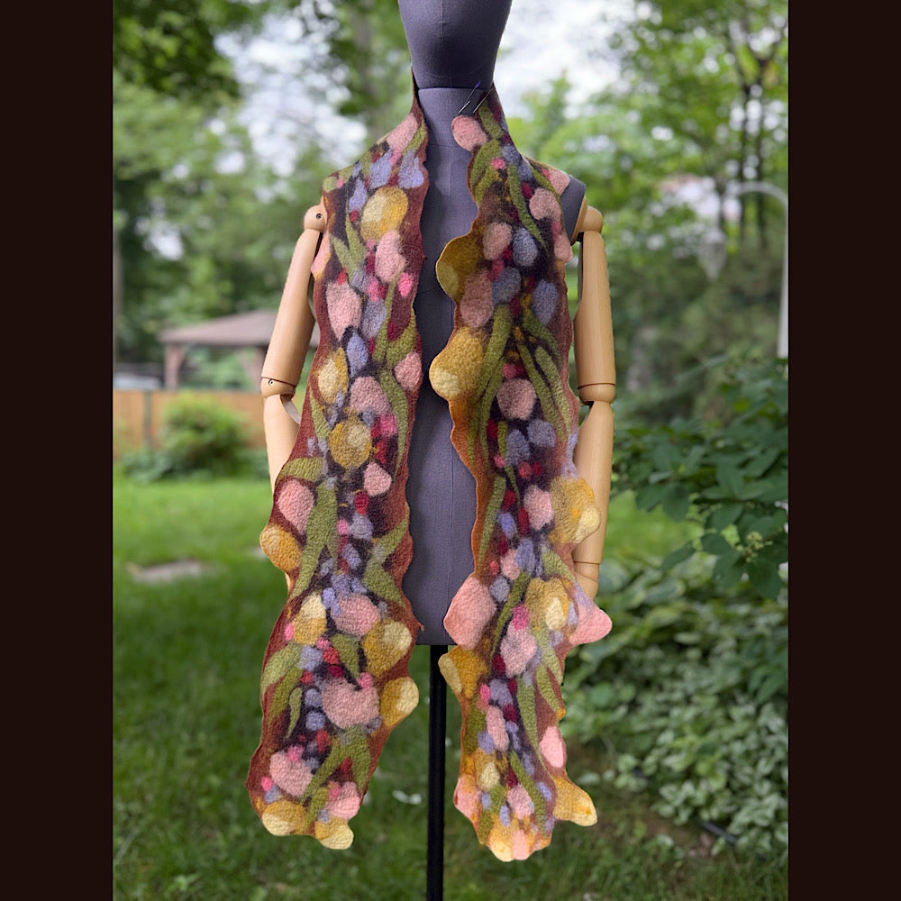 OOAK Handmade wool Felted Scarf 86” X 8”Original art work
