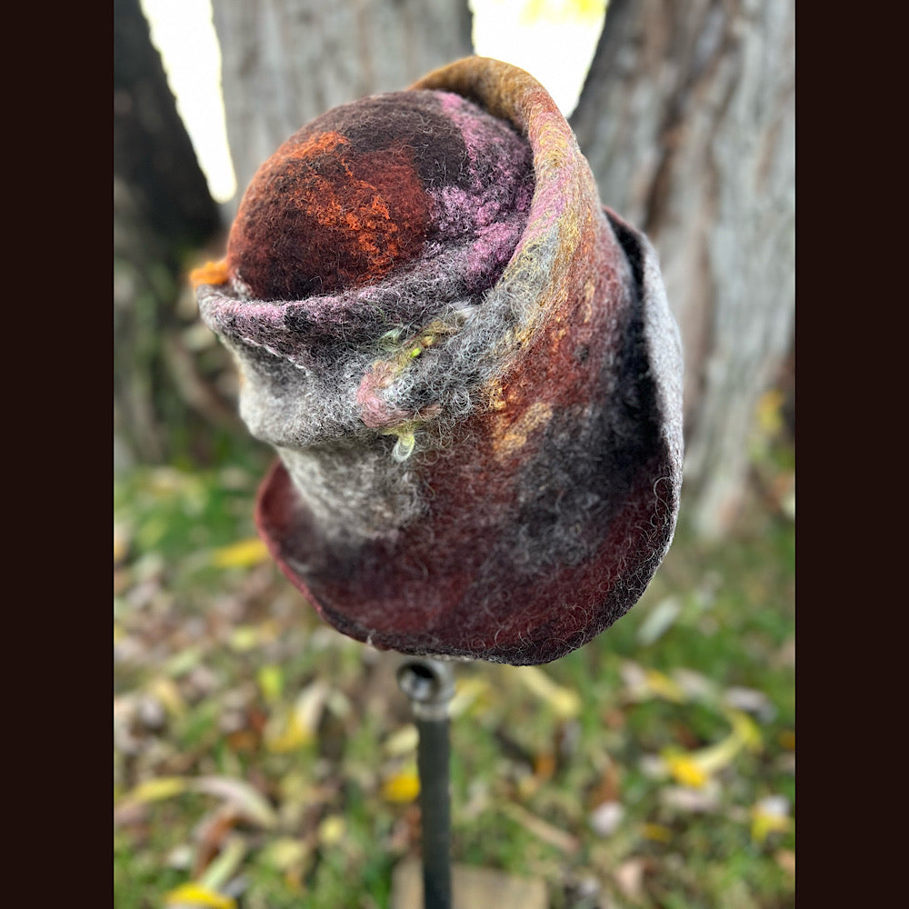 Felted top hat with leaves 24” medium large