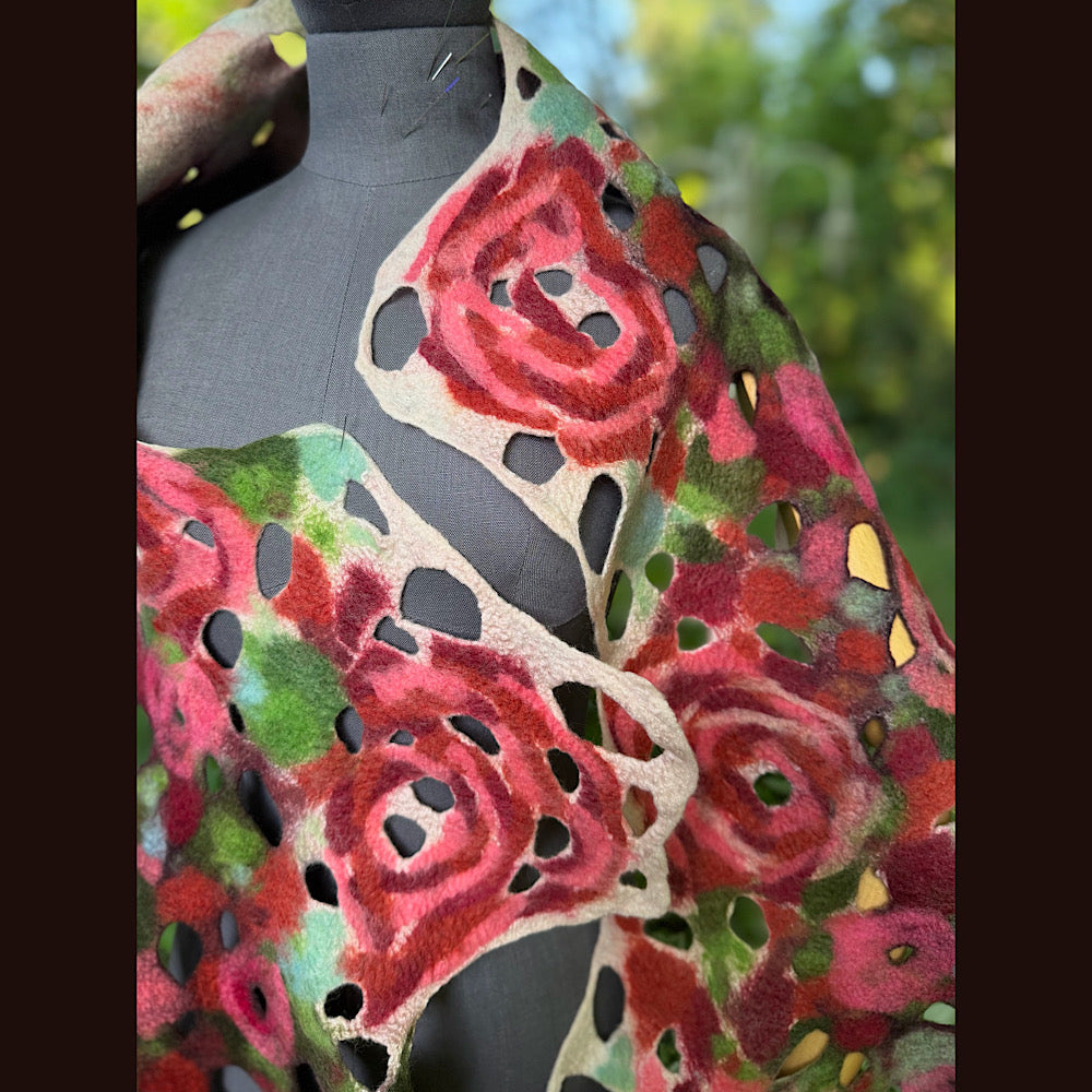 OOAK Handmade wool Felted Scarf 90” X 29” Original art work