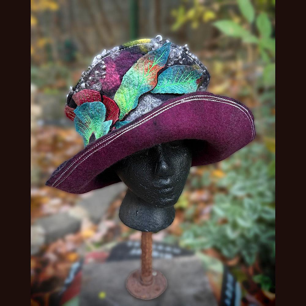 OOAK Handmade wool Felted hat 23.5” medium