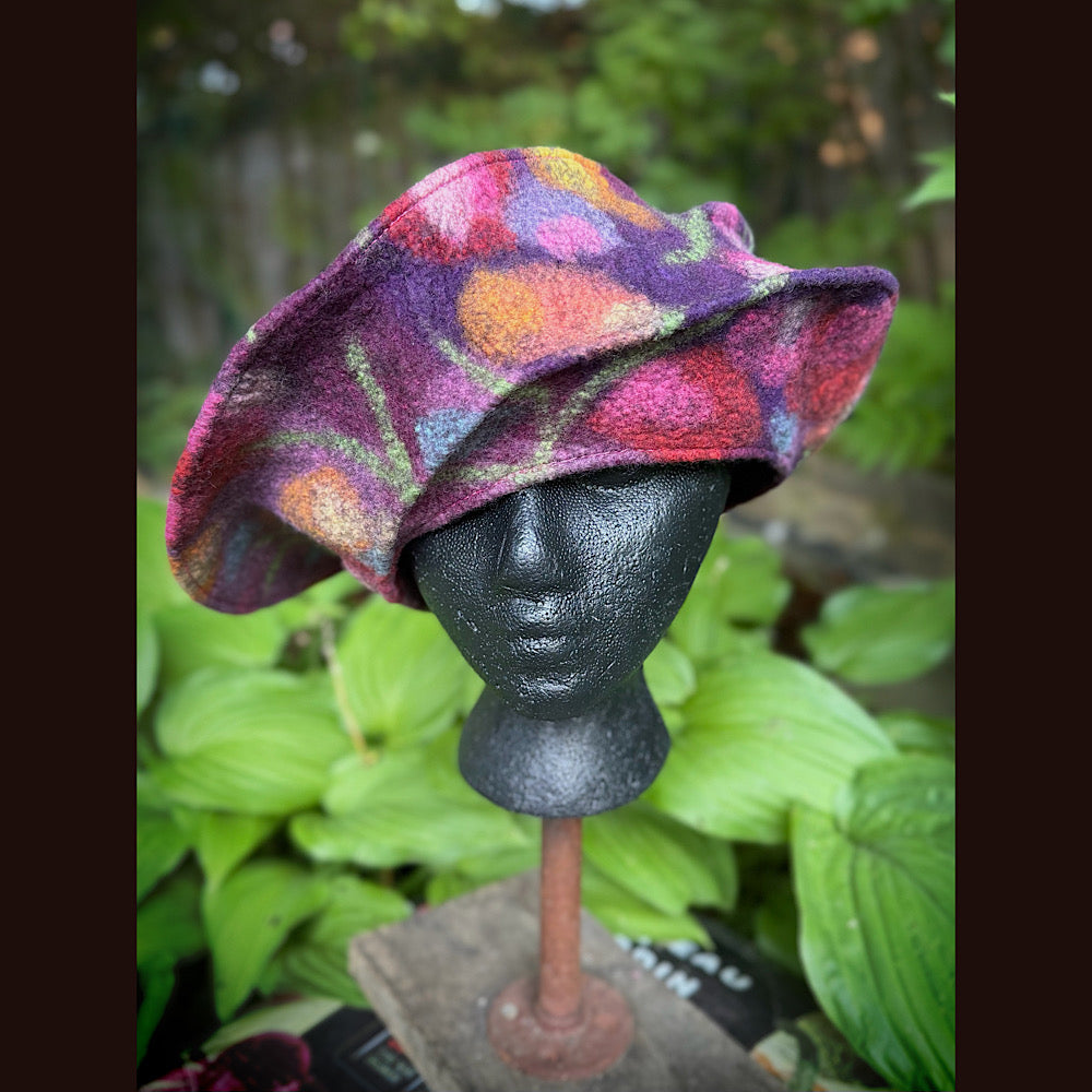 OOAK Handmade wool Felted hat 23.5” medium