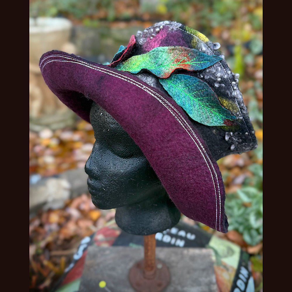 OOAK Handmade wool Felted hat 23.5” medium