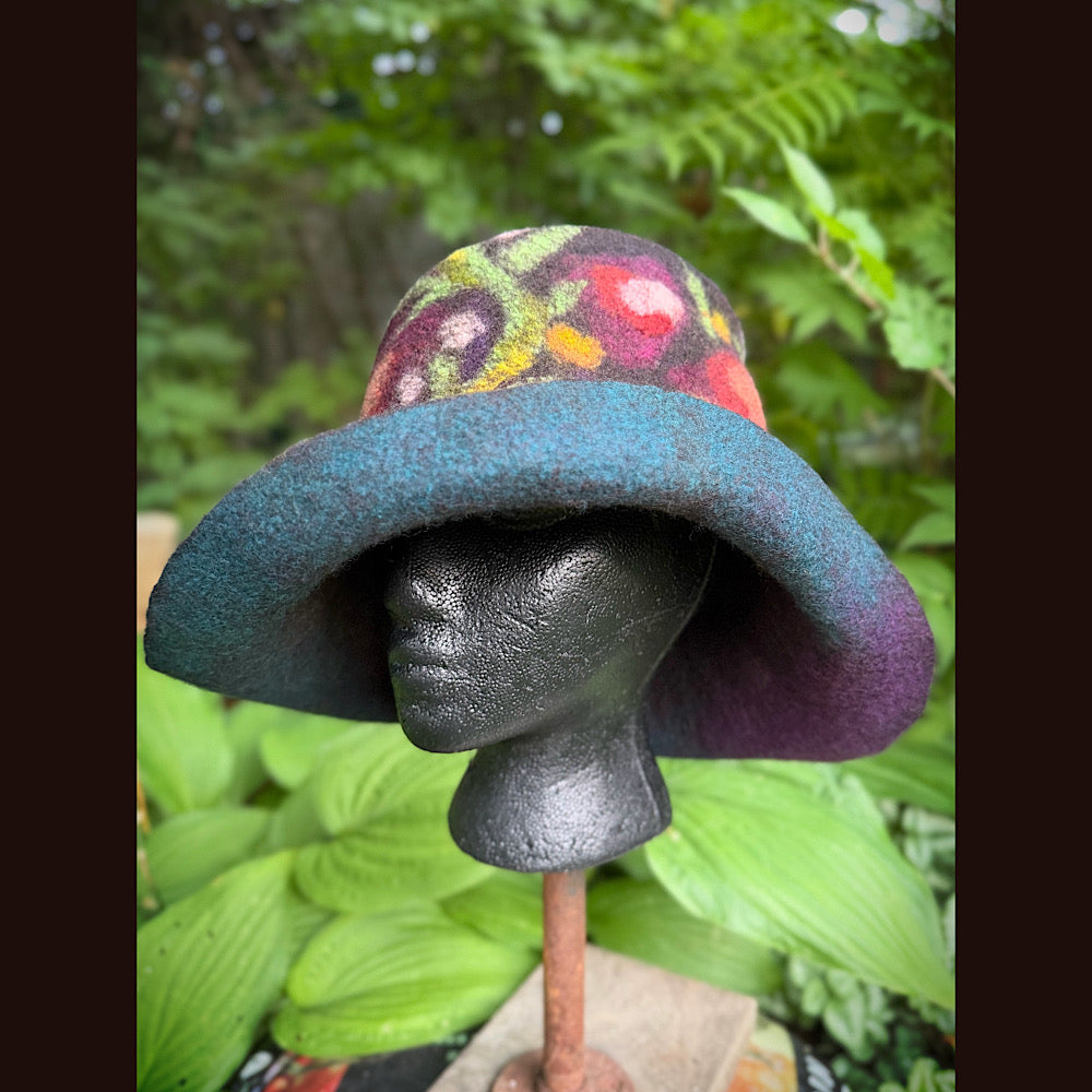 OOAK Handmade wool Felted hat 23.5” medium