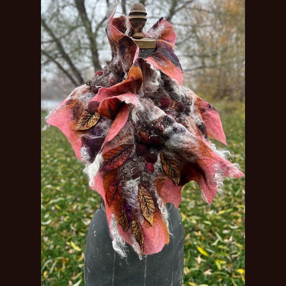 Autumn roses felted scarf 56” X 18