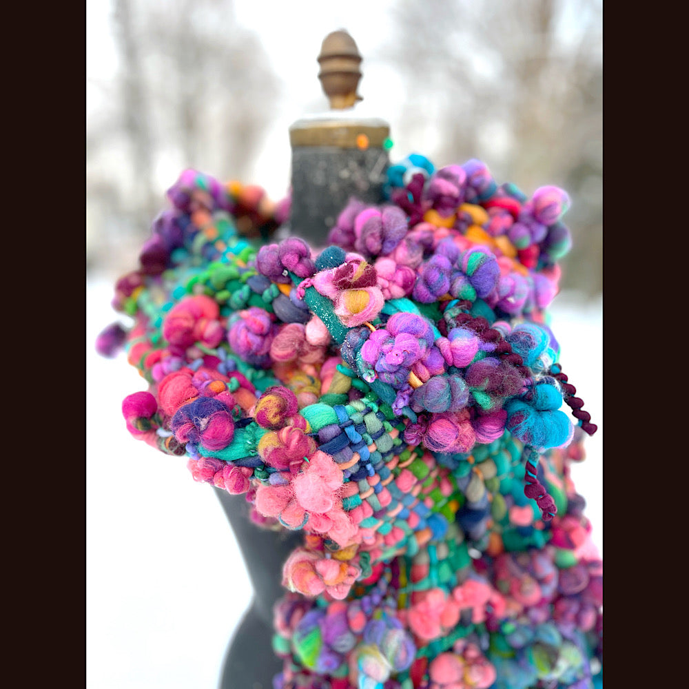 Winter rose Woven art yarn Scarf 102” X 8”