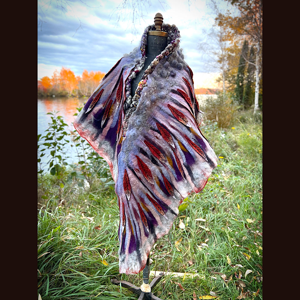 October sunset felted shawl 86” X 22”