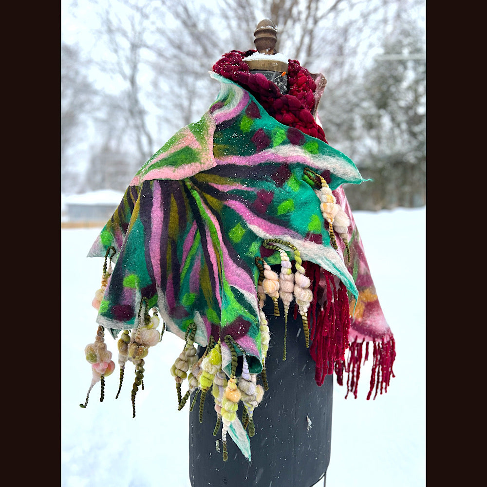 Rose felted wrap 57” X 27”