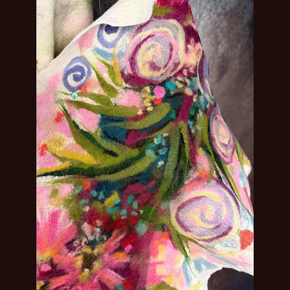 OOAK Handmade wool Felted Scarf 84” X 20” Original art work