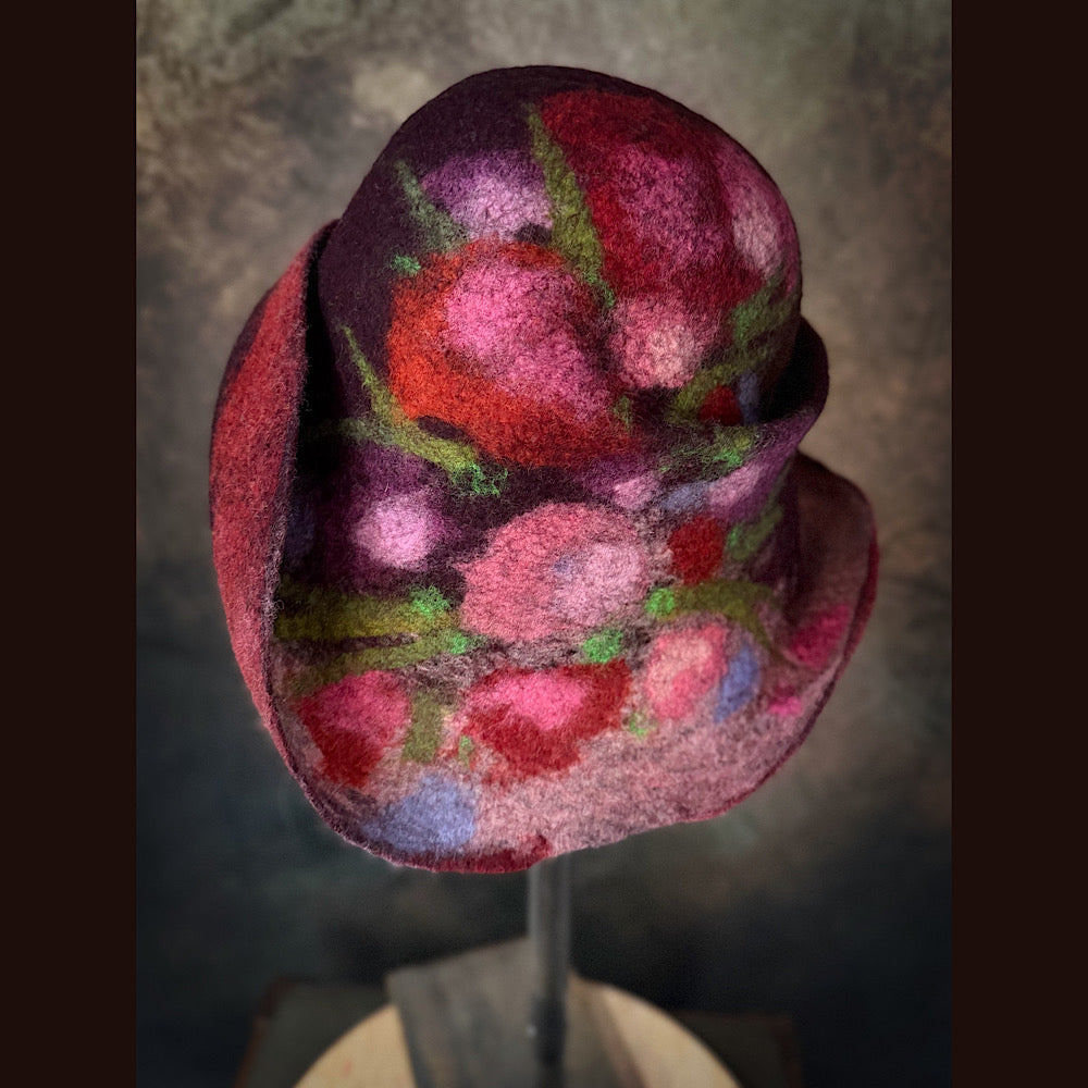 OOAK Handmade wool Felted hat 23.5” medium