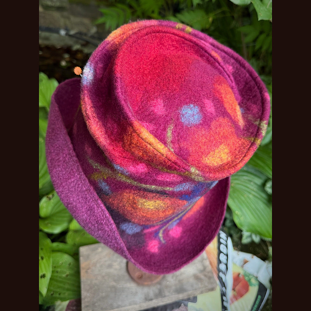 OOAK Handmade wool Felted hat 23.5” medium