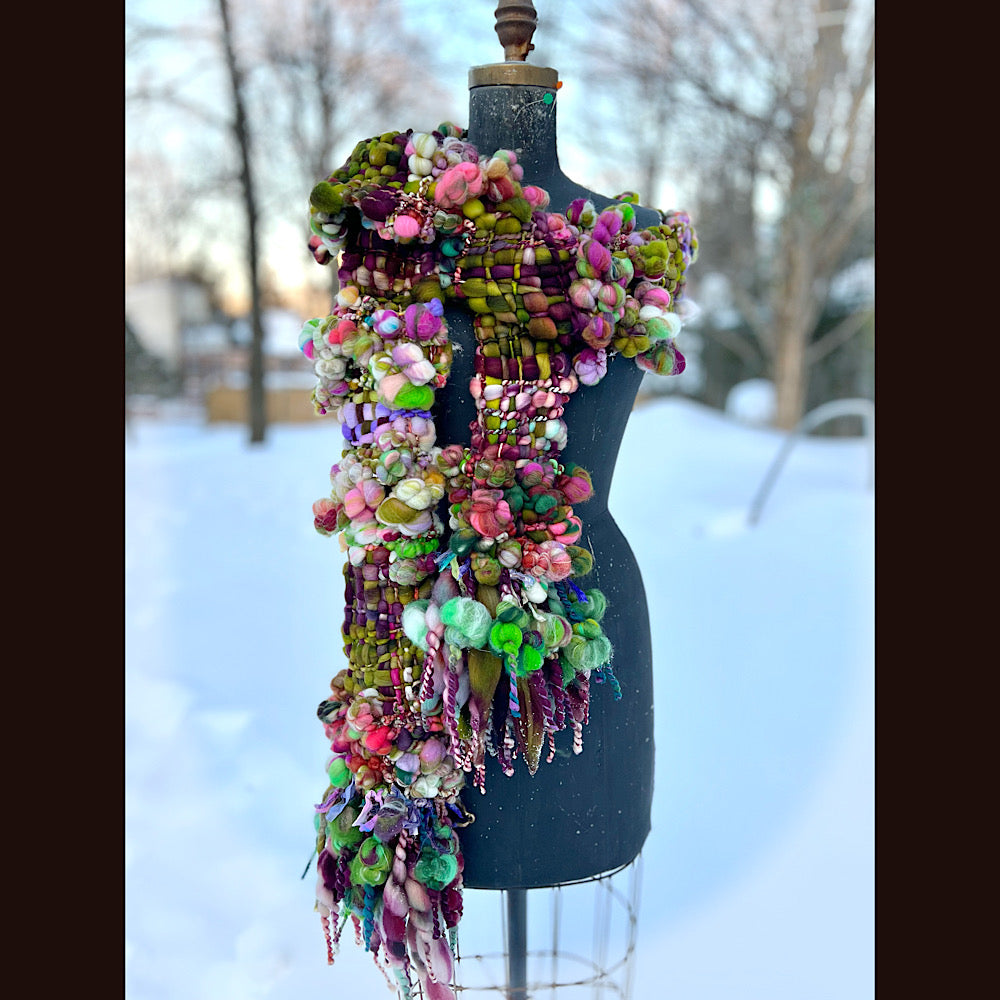 Winter rose Woven art yarn Scarf 102” X 7”