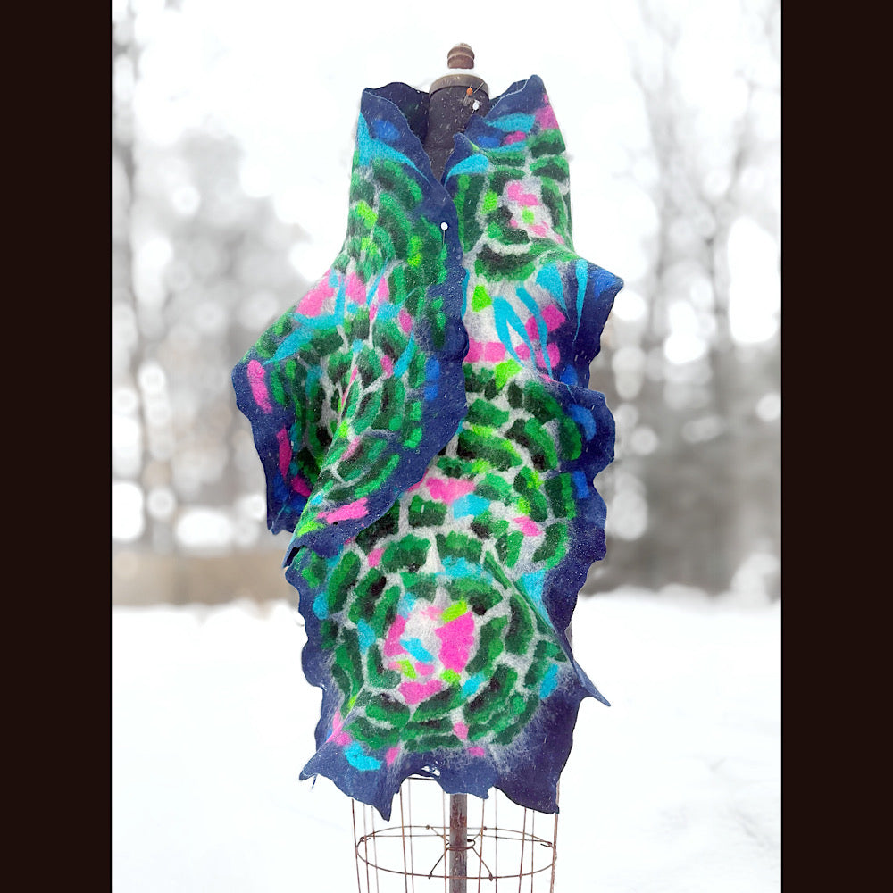 Handmade wool Felted Scarf 80” X 17”