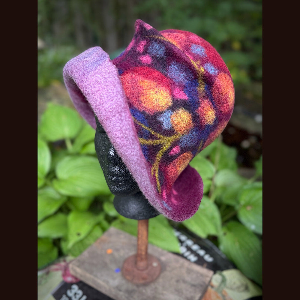 OOAK Handmade wool Felted hat 23.5” medium