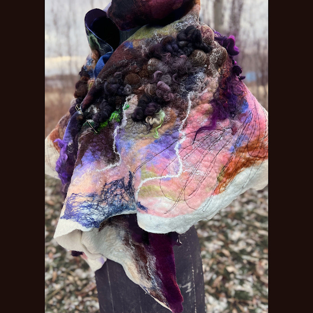 Last rays before dawn felted scarf 69” X 20”